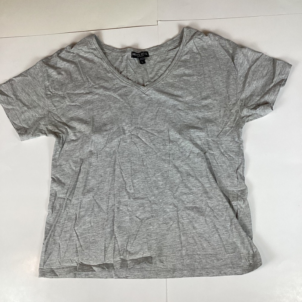 Brave Soul Womens T Shirt Size Large L Short Sleeve Comfy Top V Neck Gray